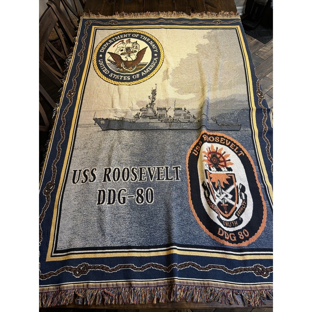 USS Roosevelt DDG-80 Navy Woven Tapestry‎ Throw Blanket 50x70 Made USA